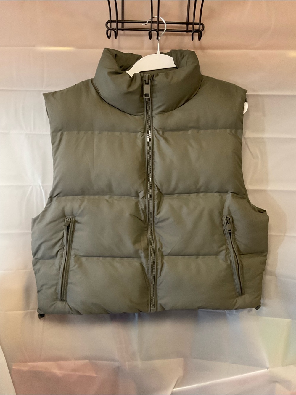 Zara Olive Green Quilted Puffer Vest